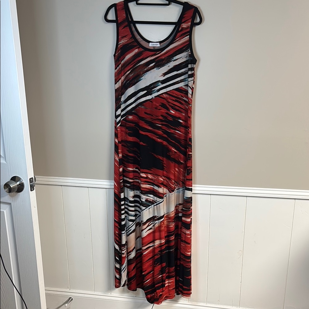 Calvin Klein Red and Black Sleeveless Maxi Sundress